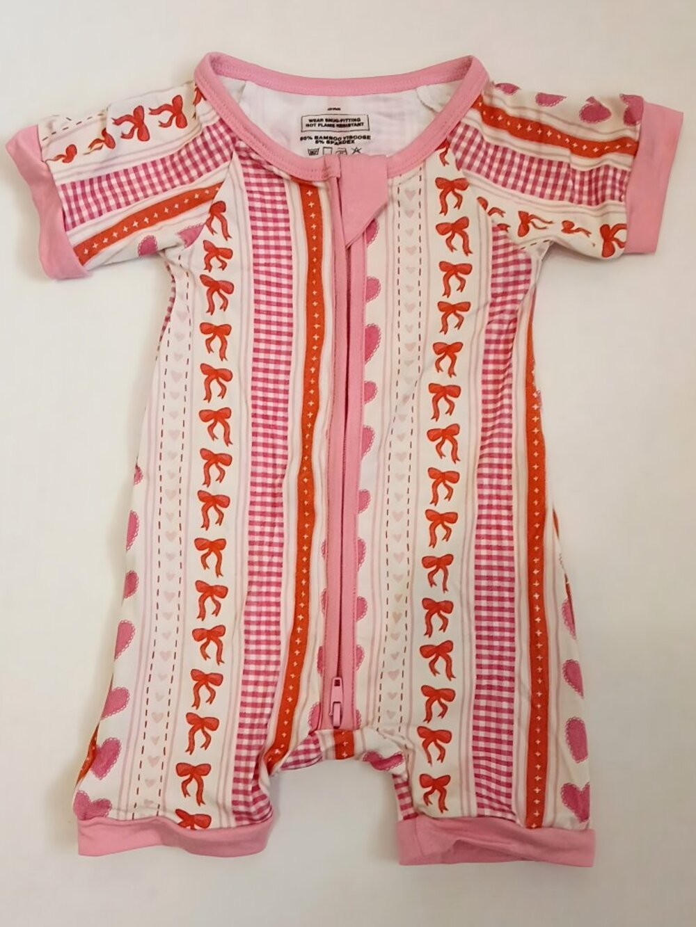 Sweetheart Stripe Bamboo Short Zippy 3M | Pink Bows & Hearts Pajamas